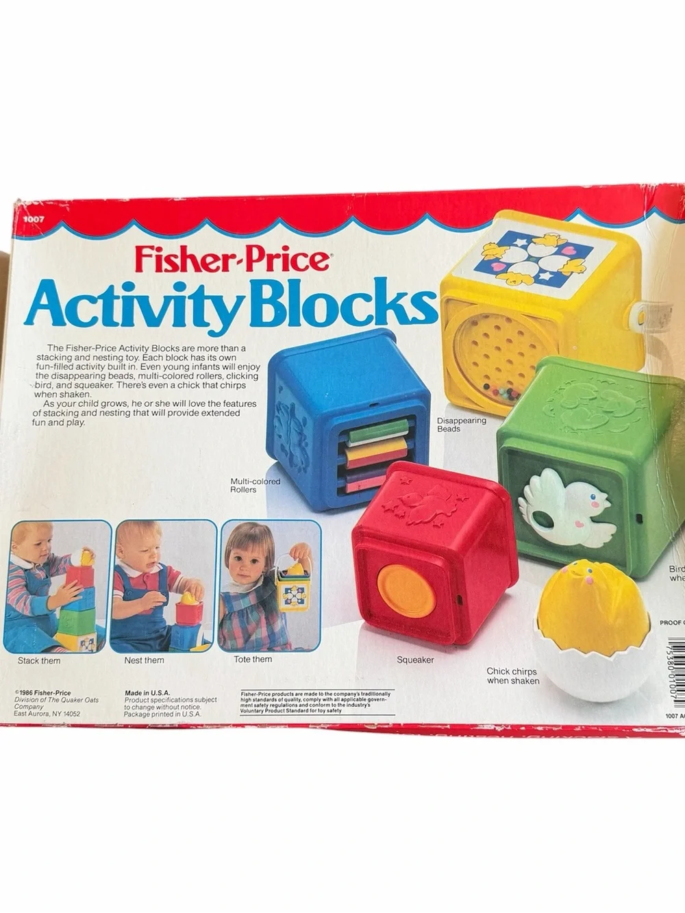 Vintage Fisher Price Nesting Stacking Activity Blocks Crib Toy Complete Box 1986